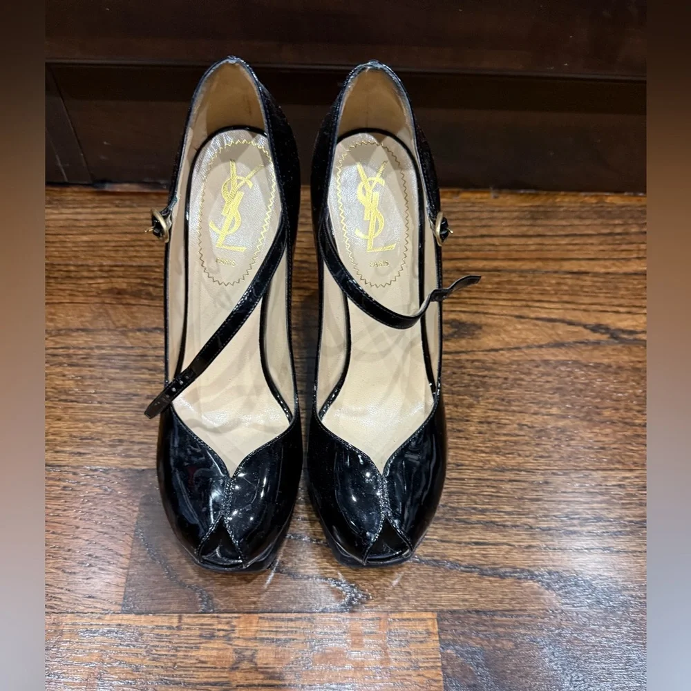 YSL platform peep toe high heel with strap. - Picture 2 of 8